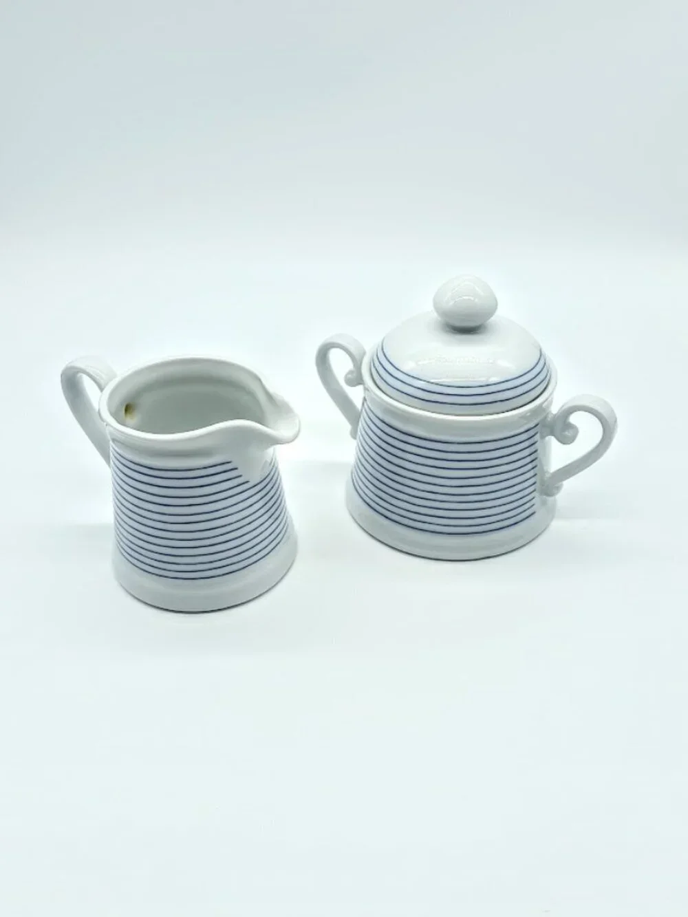 Crate & Barrel Södahl Monaco Blue White Stripe Porcelain Sugar & Creamer